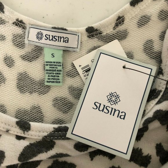 Susina Dress A Line Asymmetric Handkerchief Hem Scoop Neck Cheetah Black White S - Picture 3 of 5